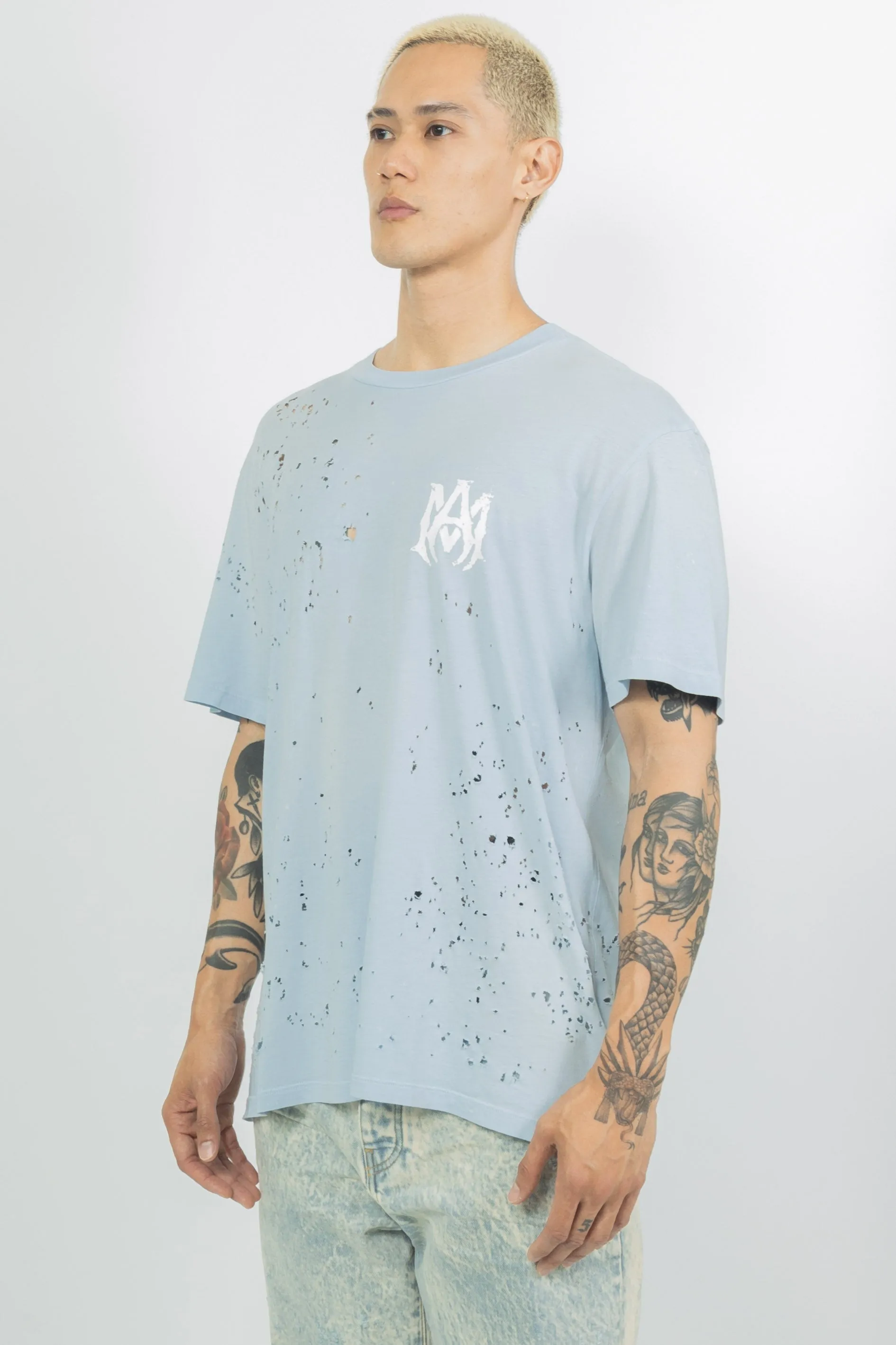 Amiri Washed Shotgun T-Shirt Gray Dawn