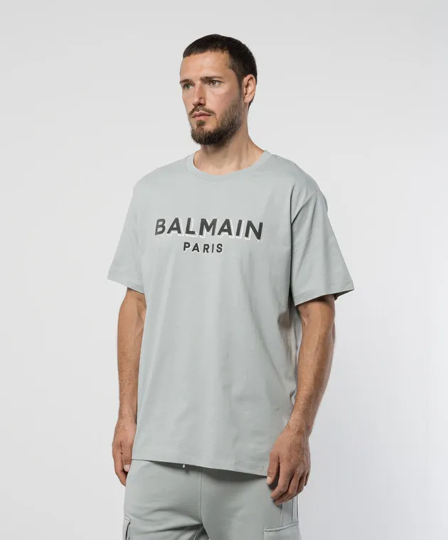 Balmain Gray t-shirt with textured logo