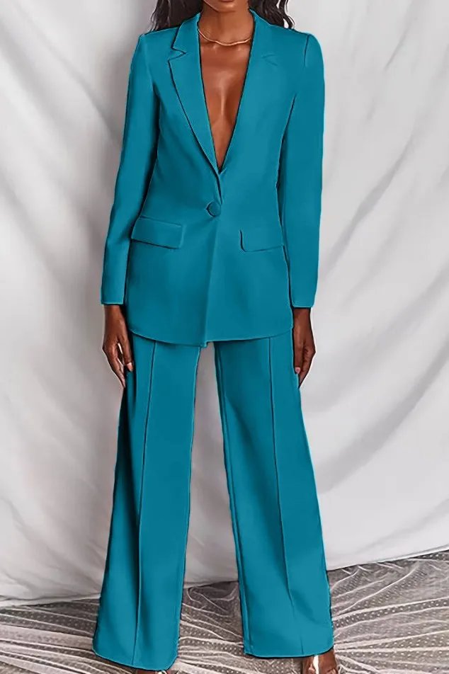 Elegante conjunto de blazer y pantalón, petróleo