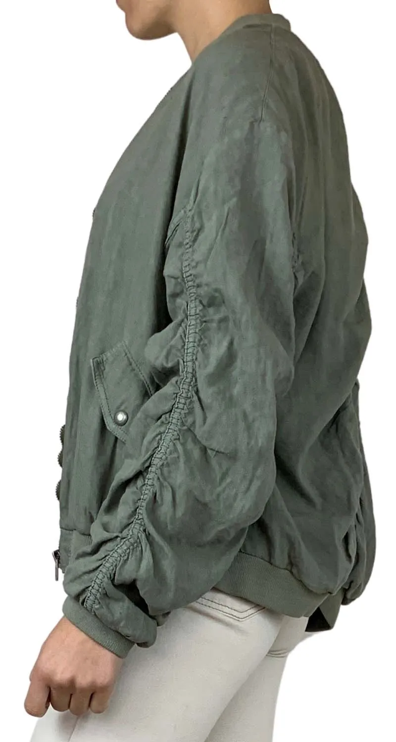 FREE PEOPLE Bomber Lino Verde