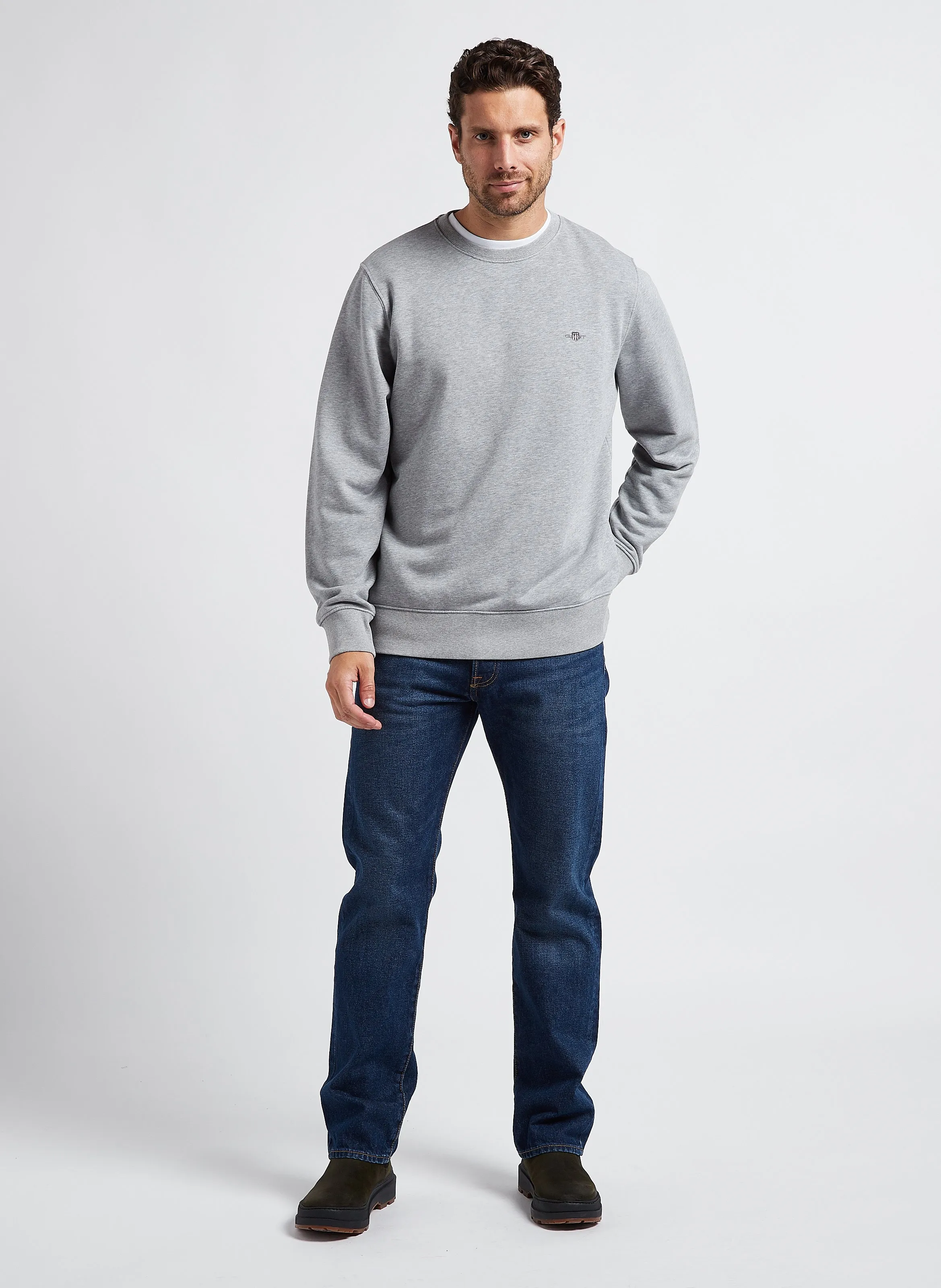 GANT Sudadera de mezcla de algodón con cuello redondo en gris