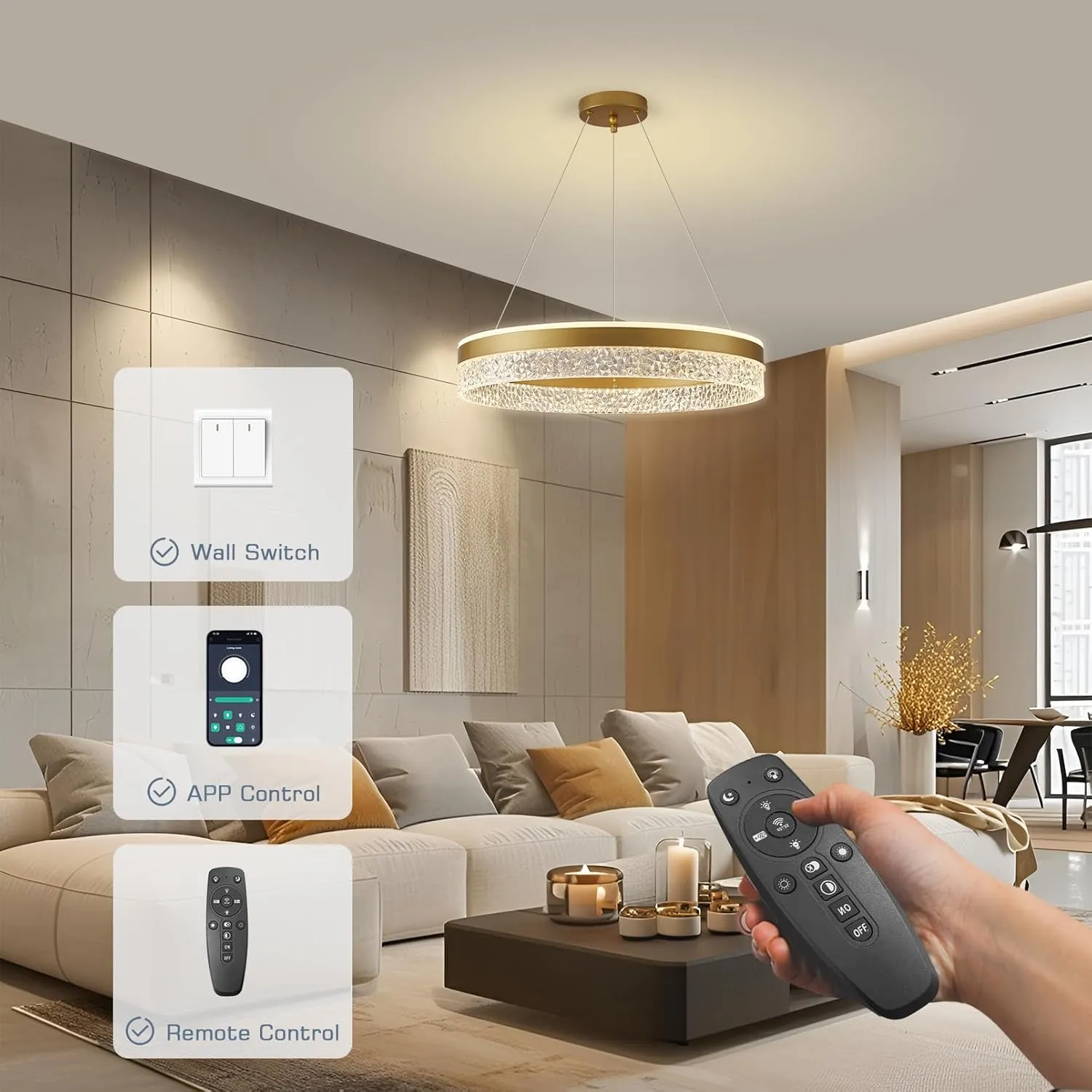 KSIBNW Lámpara Colgante LED Comedor Regulable, 36W Moderna Lámparas de Techo Cocina Anillos Ø50cm Acrílico Iluminación Colgante 