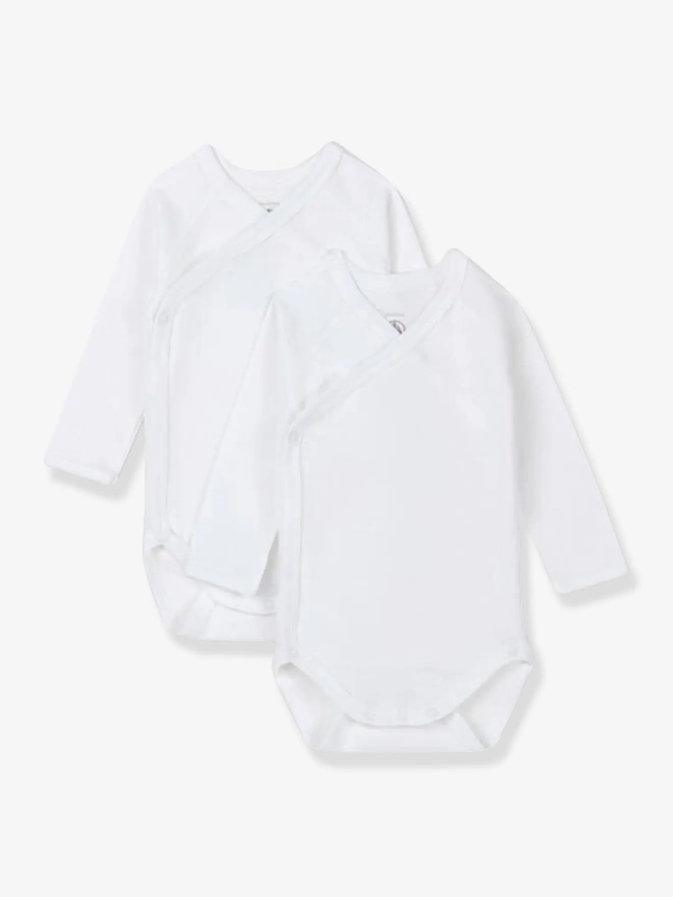 Lote de 2 bodies cruzados de manga larga para recién nacido de algodón orgánico PETIT BATEAU