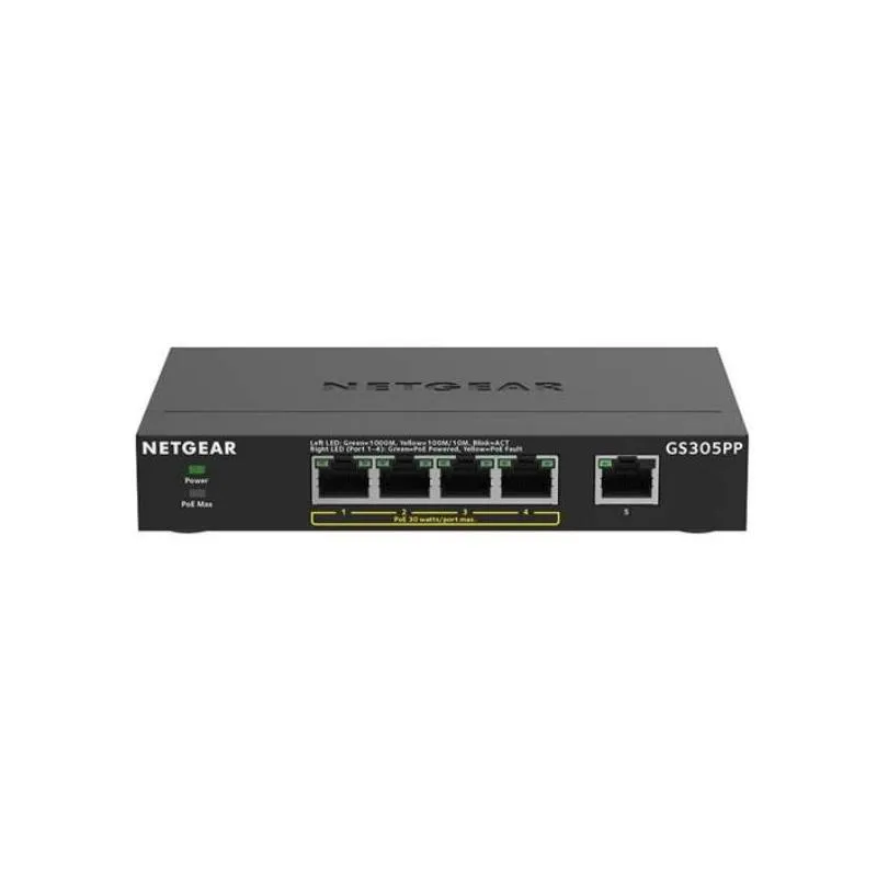 NETGEAR GS305PP No administrado Gigabit Ethernet (10/100/1000) Energía sobre Ethernet (PoE) Negro