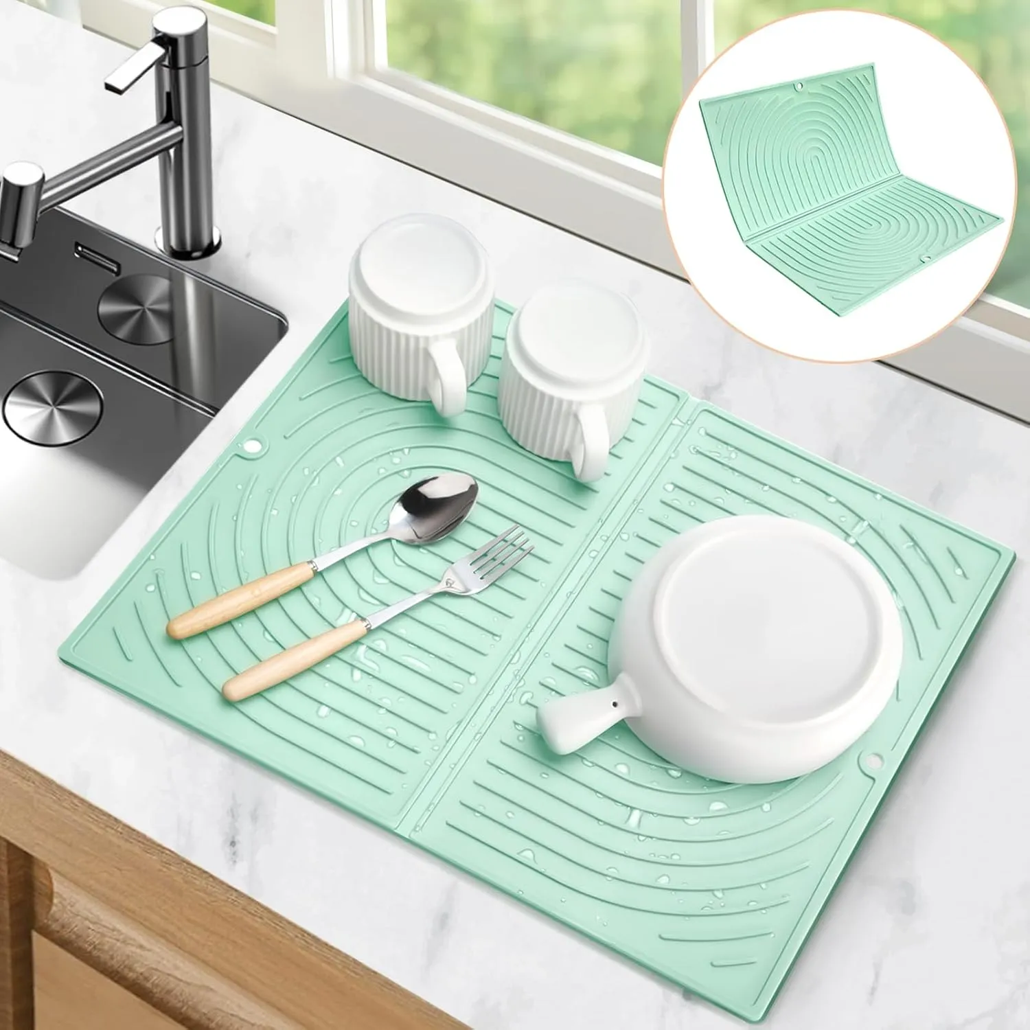 Oamwrae Alfombrilla Escurreplatos de Silicona, Plegable, Resistente al Calor, Antideslizante Alfombra Fregadero para Cocina (43×