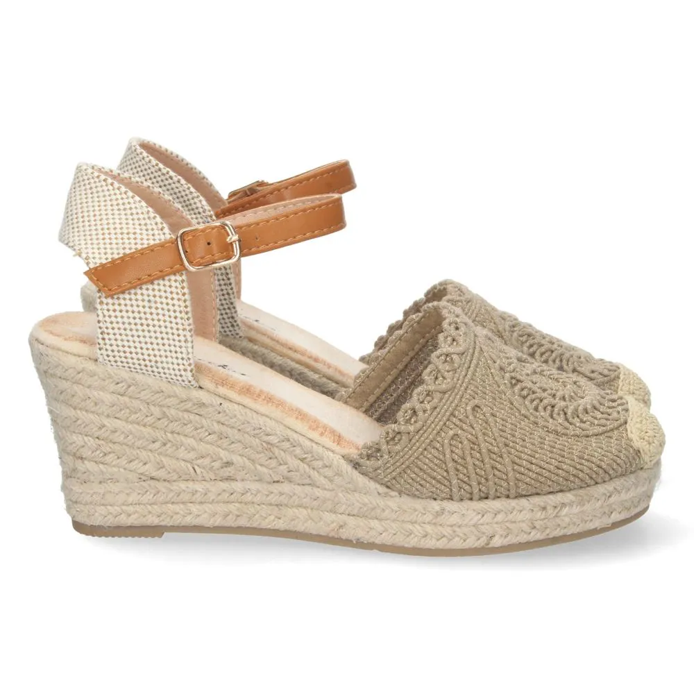 Sandalias color kaki, alpargatas con cuña de mujer, sandalias de verano, Sandalias planas de verano