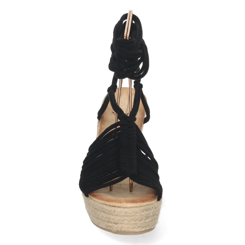Sandalias con cuña, sandalias de mujer con suela de yute, sandalias negras, descubre los cupones des