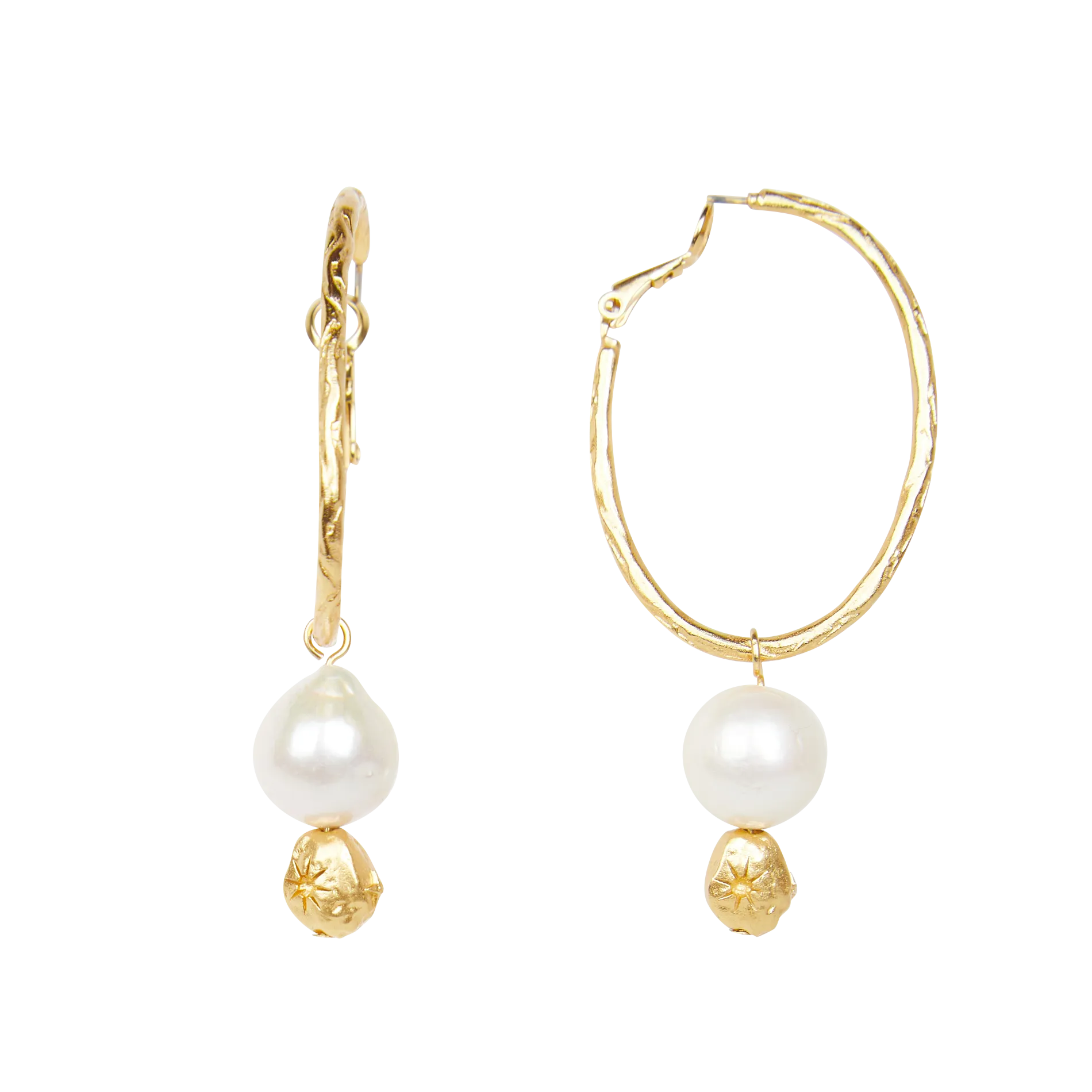 SESSUN UATA - Pendientes de aro con doble perla de latón en dorado