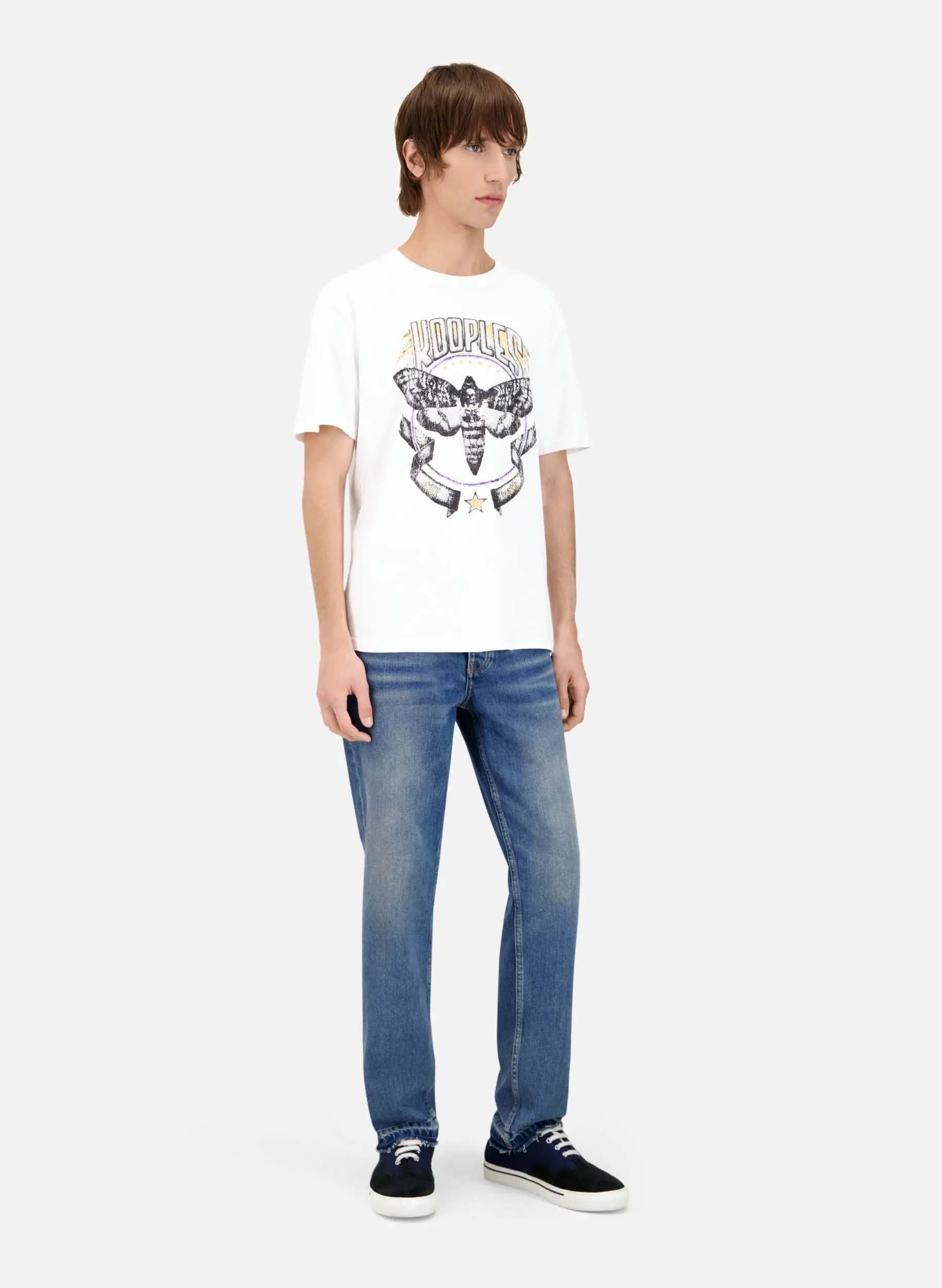 THE KOOPLES Camiseta recta serigrafiada de algodón con cuello redondo en blanco