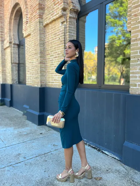 Vestido frunce liso petróleo